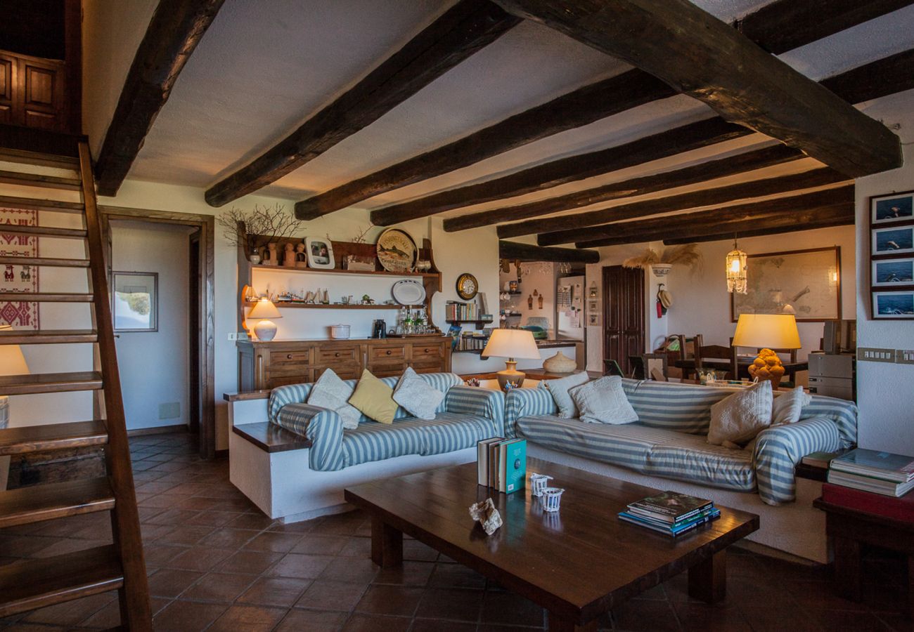 Villa Alberto - living room with view of Tavolara in rental villa in Porto San Paolo