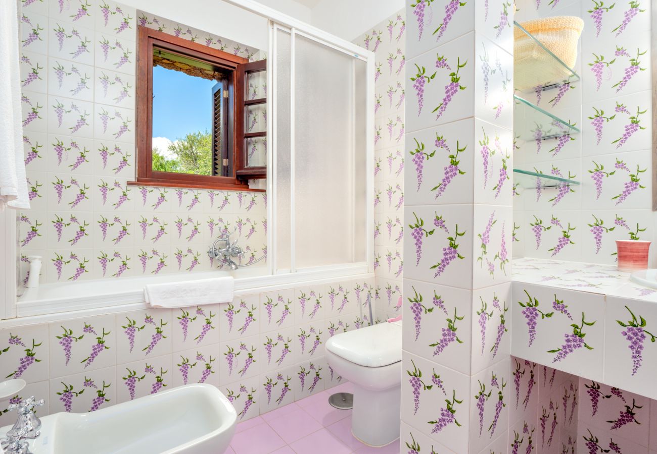 Villa Halliv - bathroom with shower and elegant furnishings in villa with private pool in Sardinia