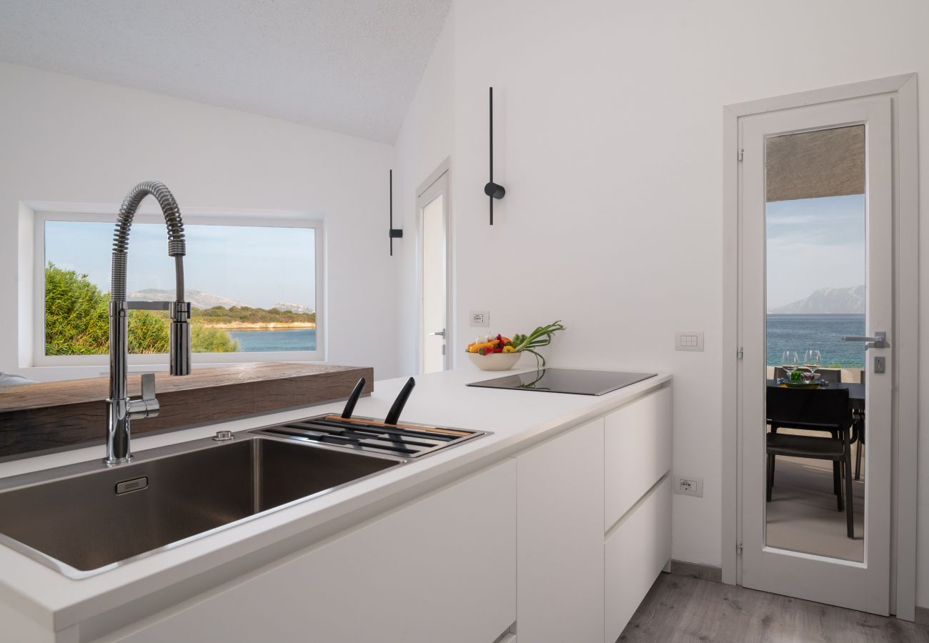 Villa Azul - kitchen with spectacular sea view in rental villa in Olbia