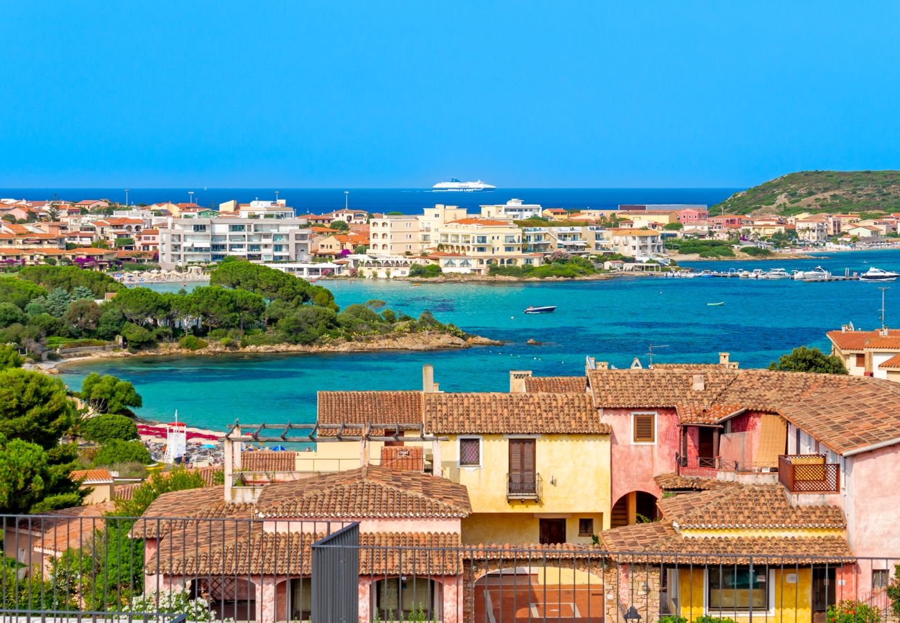 Villa Mathis - panoramic view of Golfo Aranci town, villa with pool nestled in the urban landscape